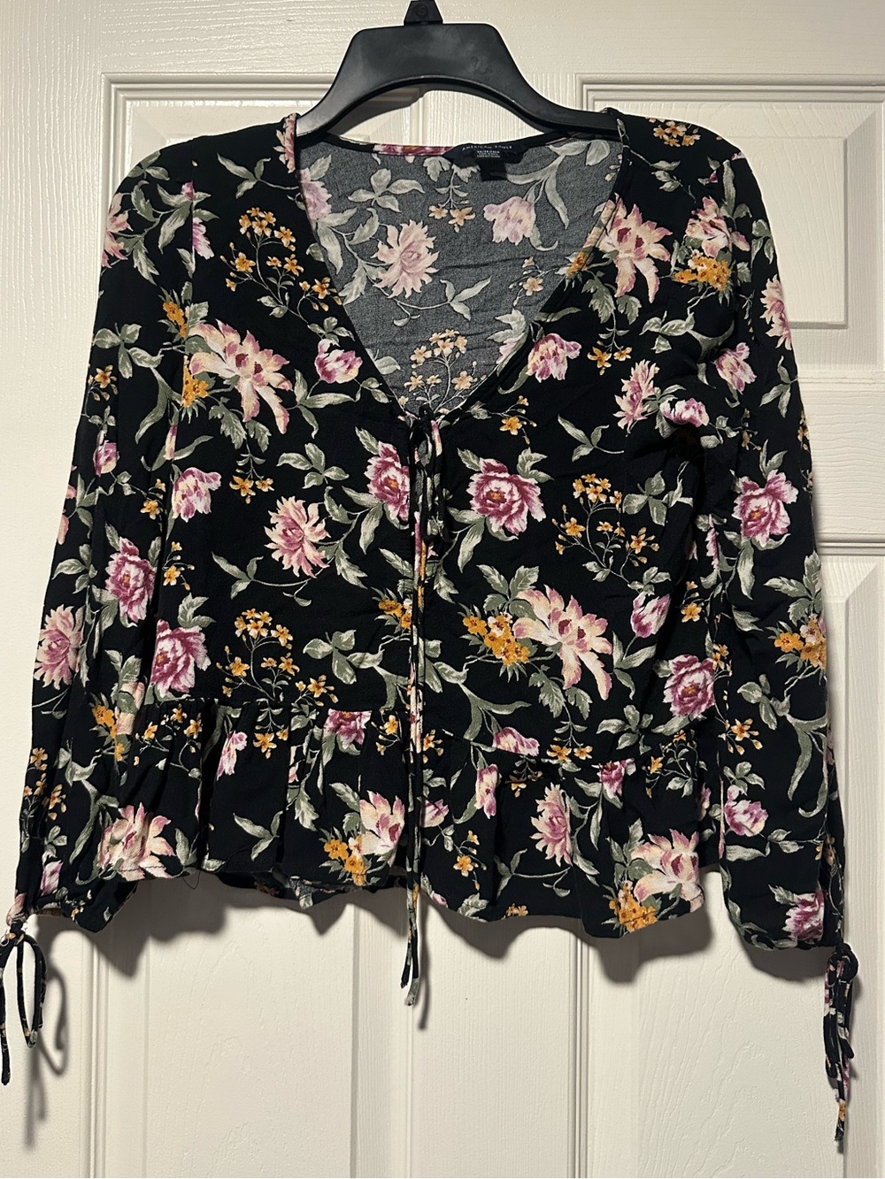 Women’s Black Floral V-Neck Blouse